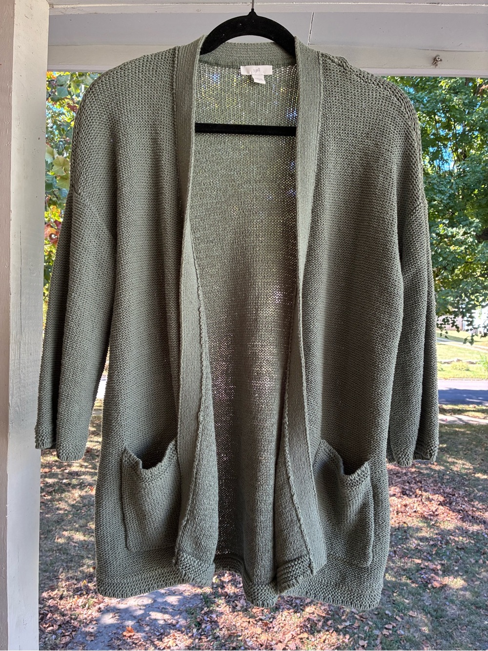 J. Jill Olive Green Open-Front Knit Cardigan